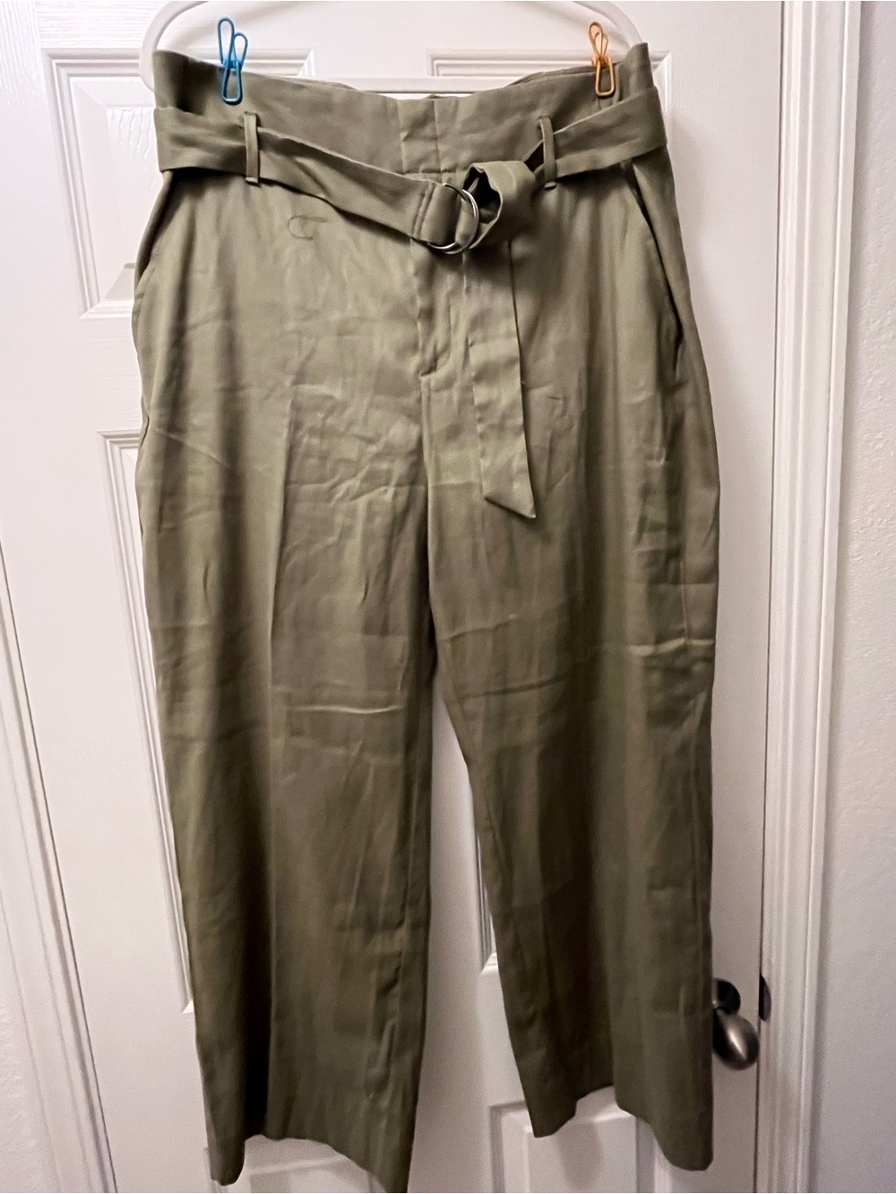 Banana Republic Linen Cotton High-Rise Wide-Leg Paperbag Pants with Belt